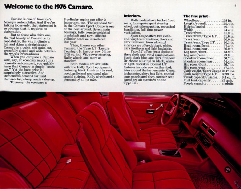 1976 Chev Camaro Brochure Page 1